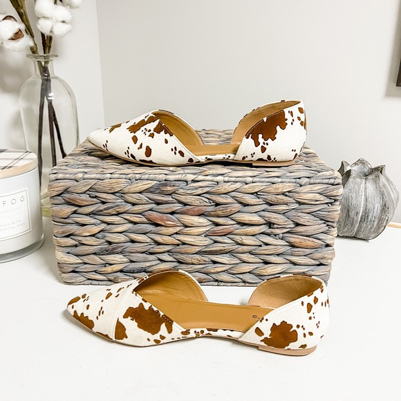 Qupid Brown Cow Print D’Orsay Flats Size 8 - Picture 4 of 9